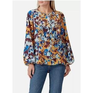 Prabal Gurung Collective Ochre Floral Ruffle Front Blouse Boho Romantic Size 8